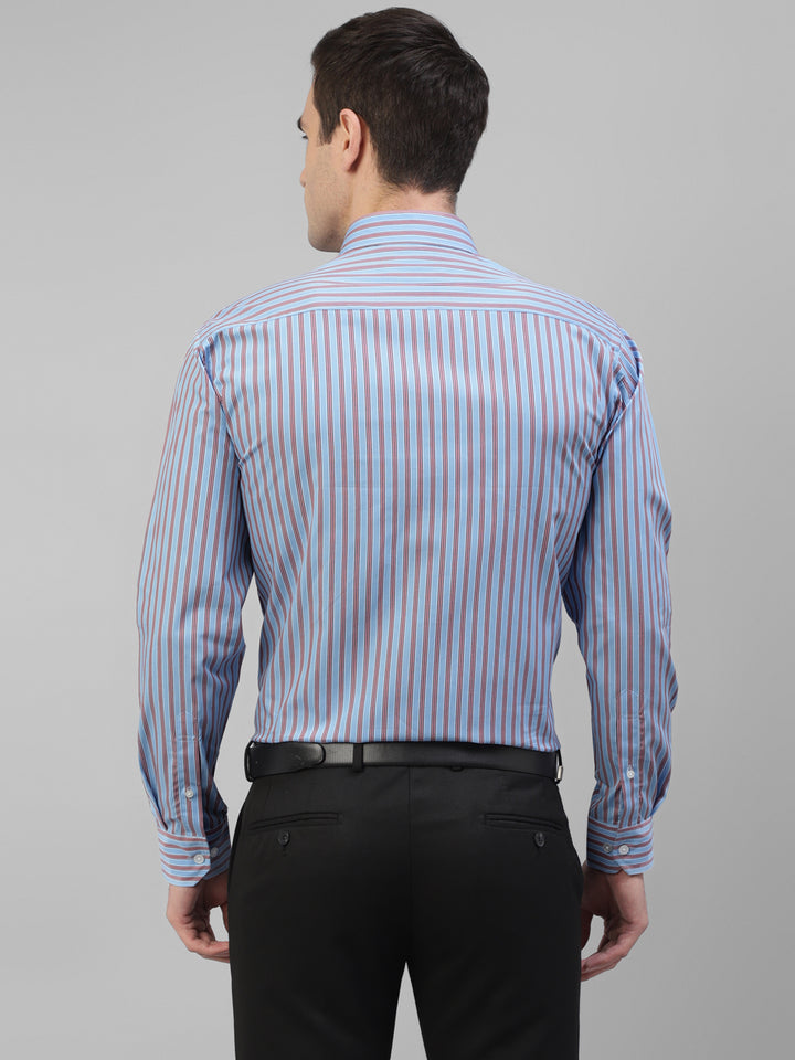 Men Blue Vertical Striped Pure Cotton Slim Fit Formal Shirt