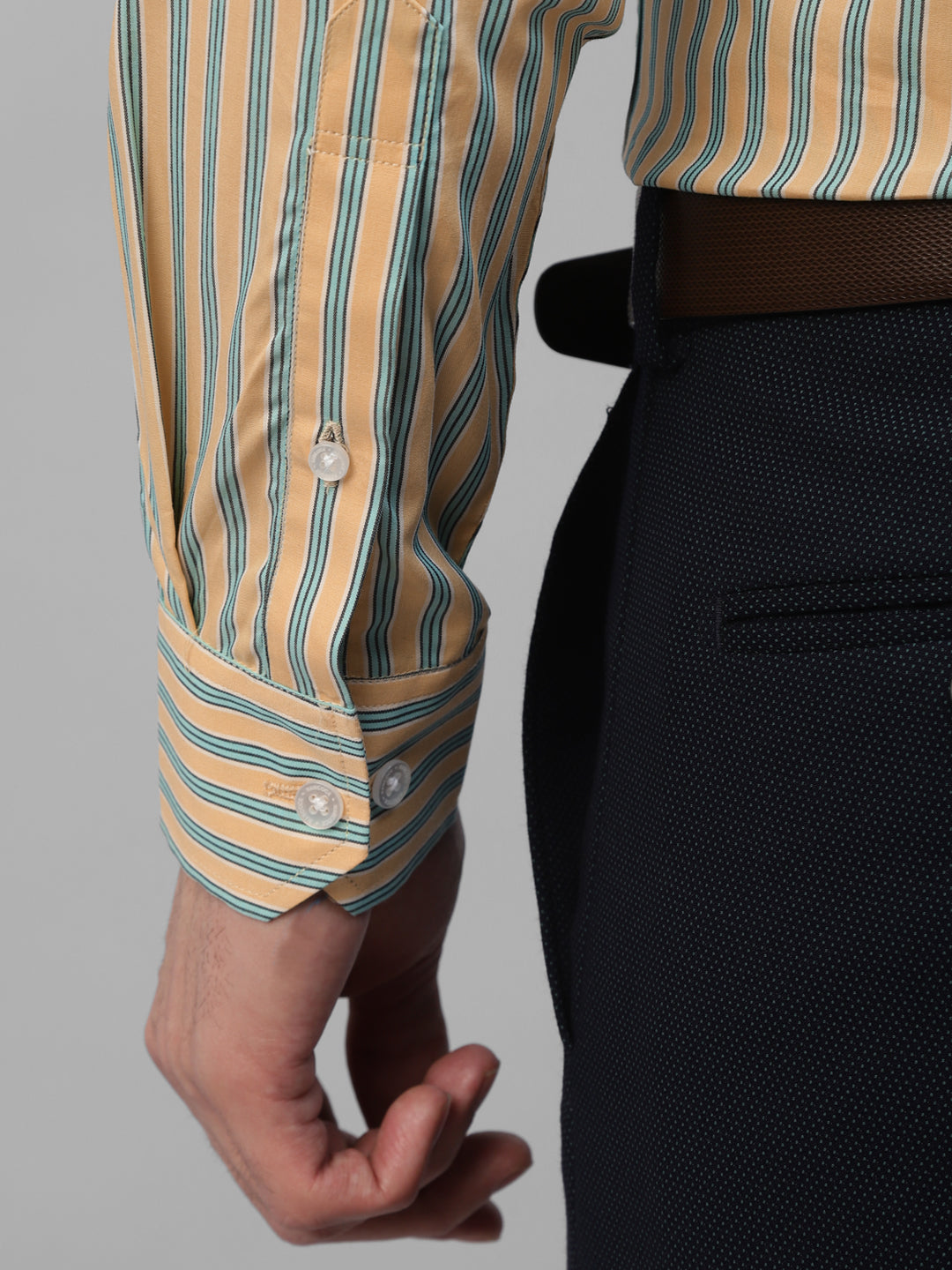 Men Yellow Vertical Striped Pure Cotton Slim Fit Formal Shirt