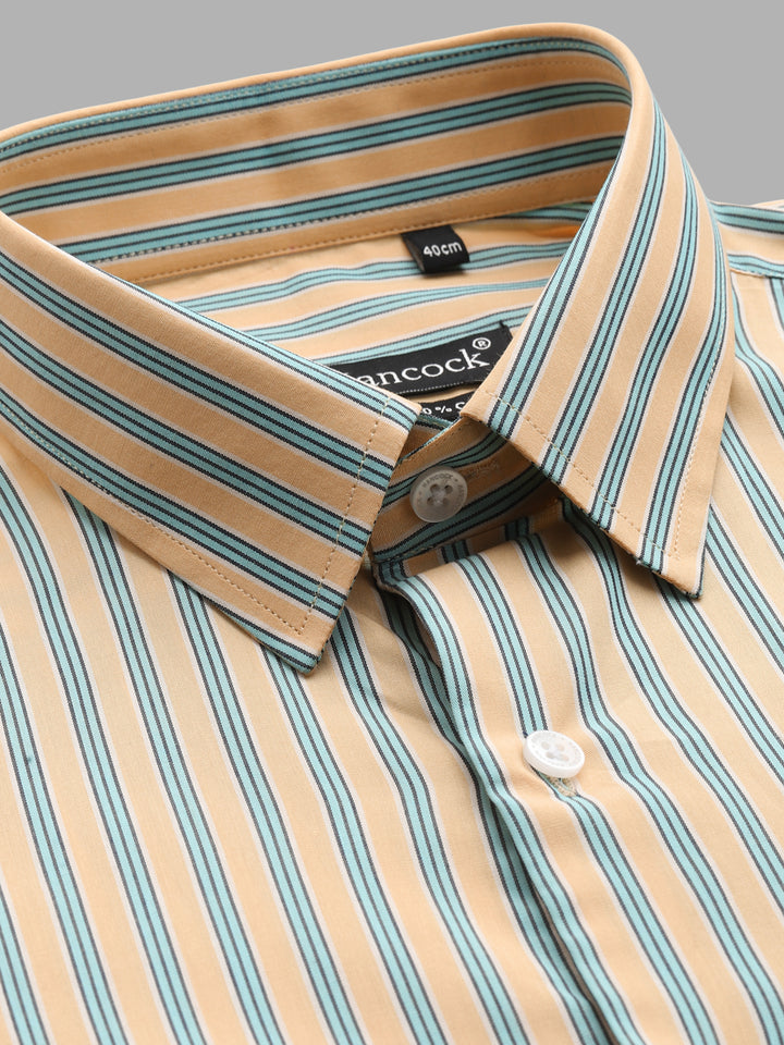 Men Yellow Vertical Striped Pure Cotton Slim Fit Formal Shirt