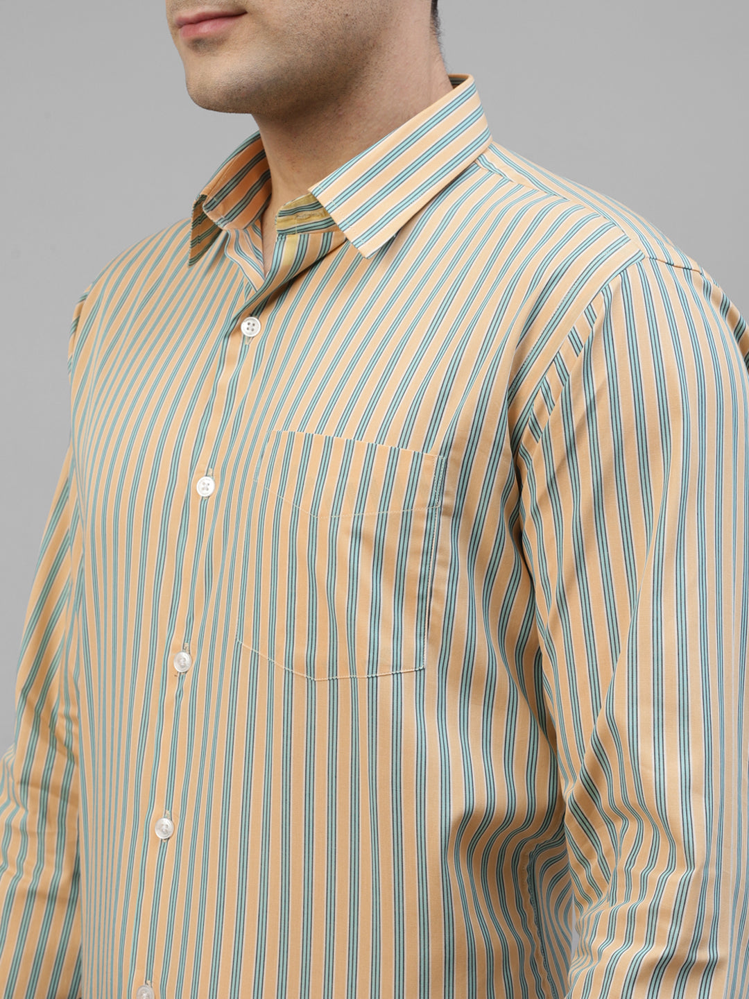 Men Yellow Vertical Striped Pure Cotton Slim Fit Formal Shirt