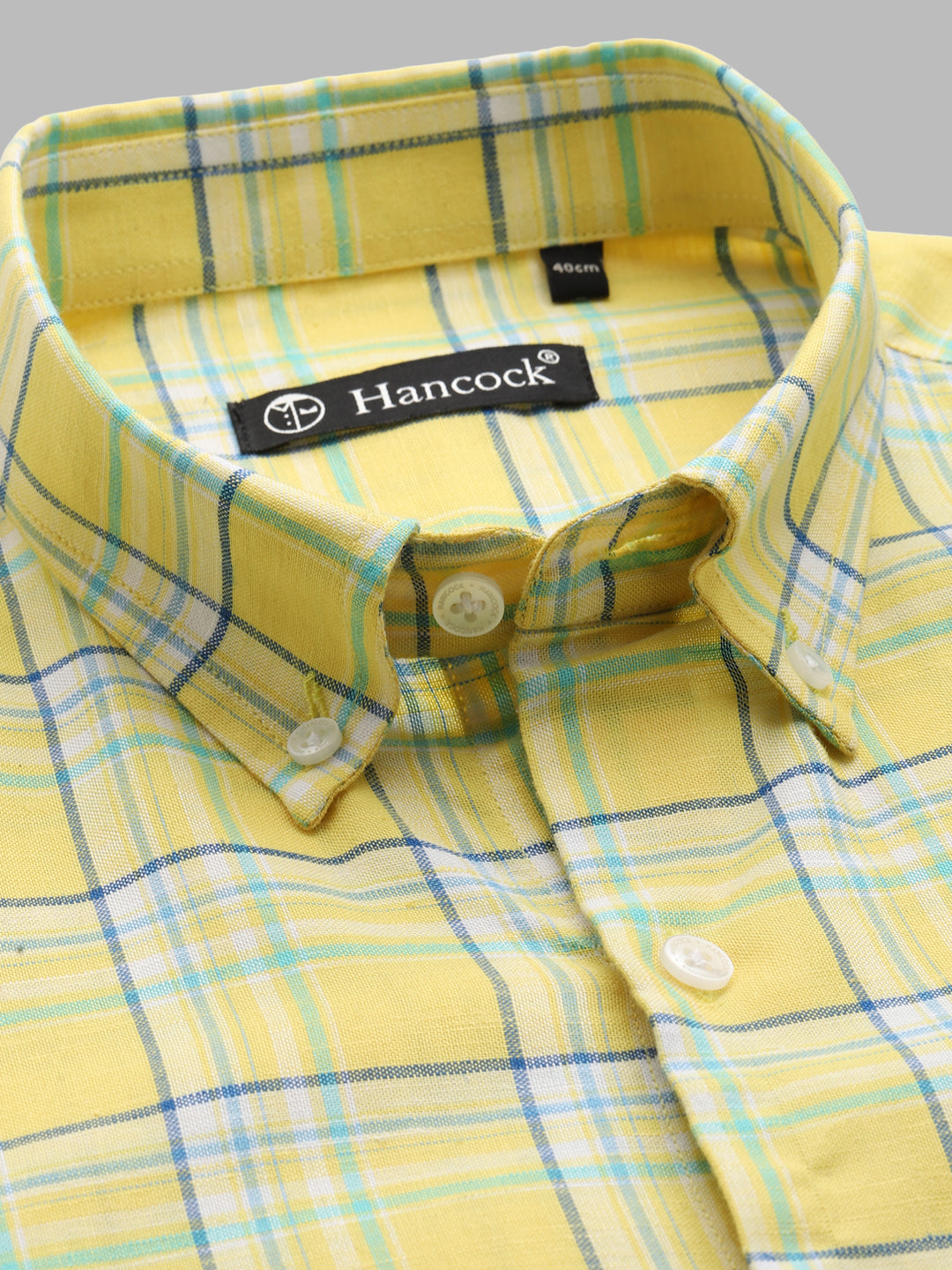 Men Yellow Windowpane Checked Linen Slim Fit Formal Shirt