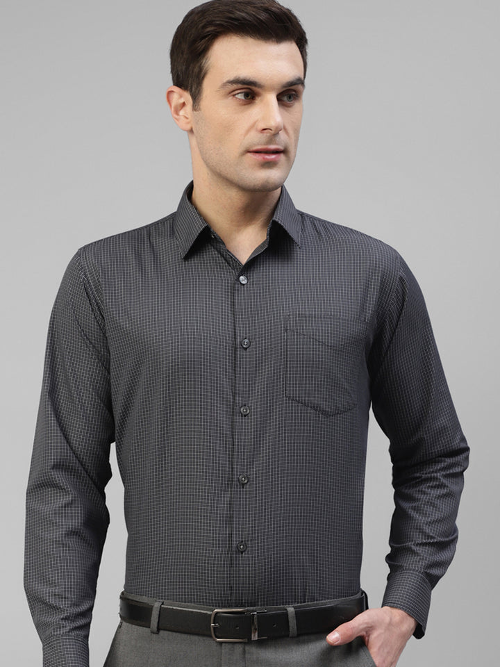 Men Black Micro Checked Slim Fit Formal Shirt