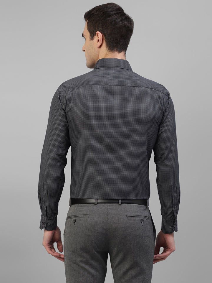 Men Black Micro Checked Slim Fit Formal Shirt