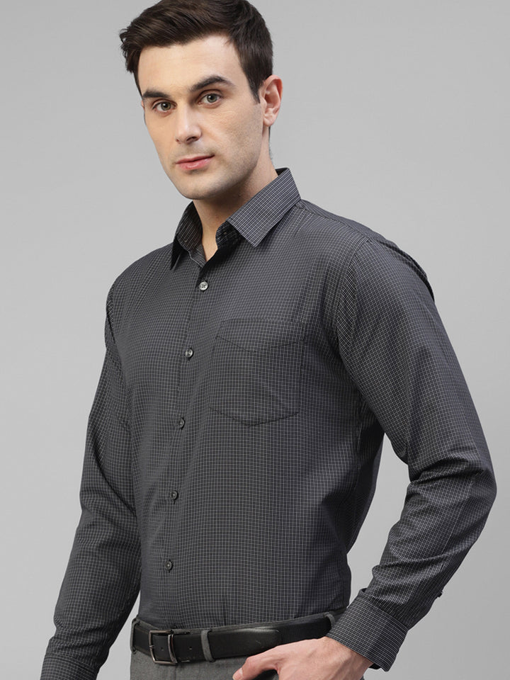 Men Black Micro Checked Slim Fit Formal Shirt