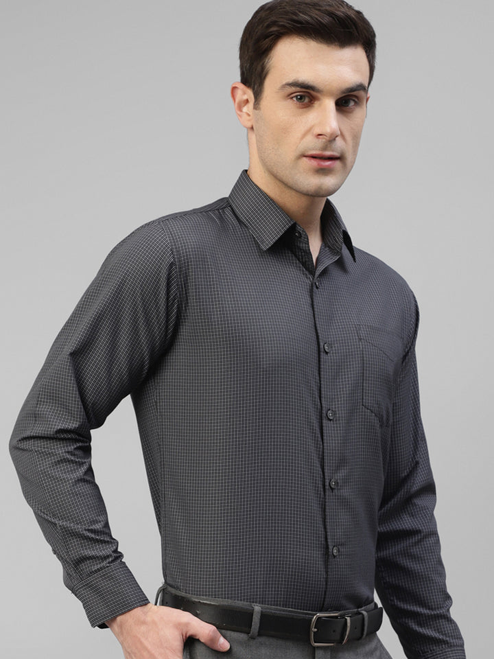 Men Black Micro Checked Slim Fit Formal Shirt