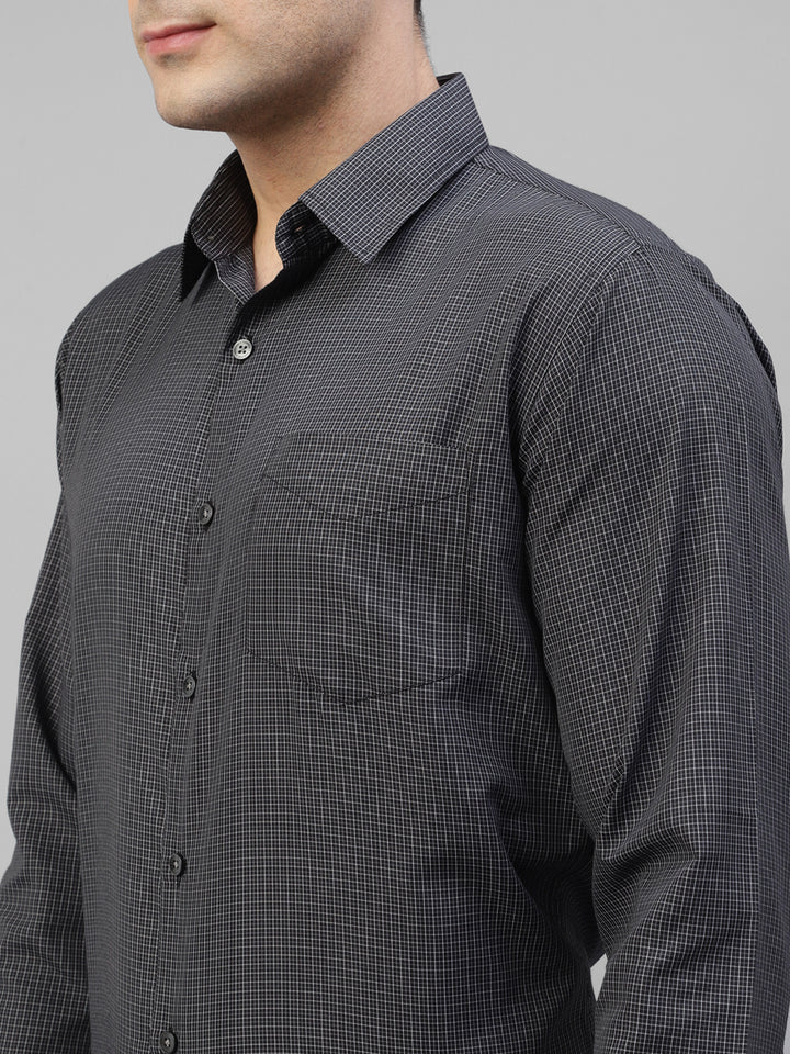 Men Black Micro Checked Slim Fit Formal Shirt