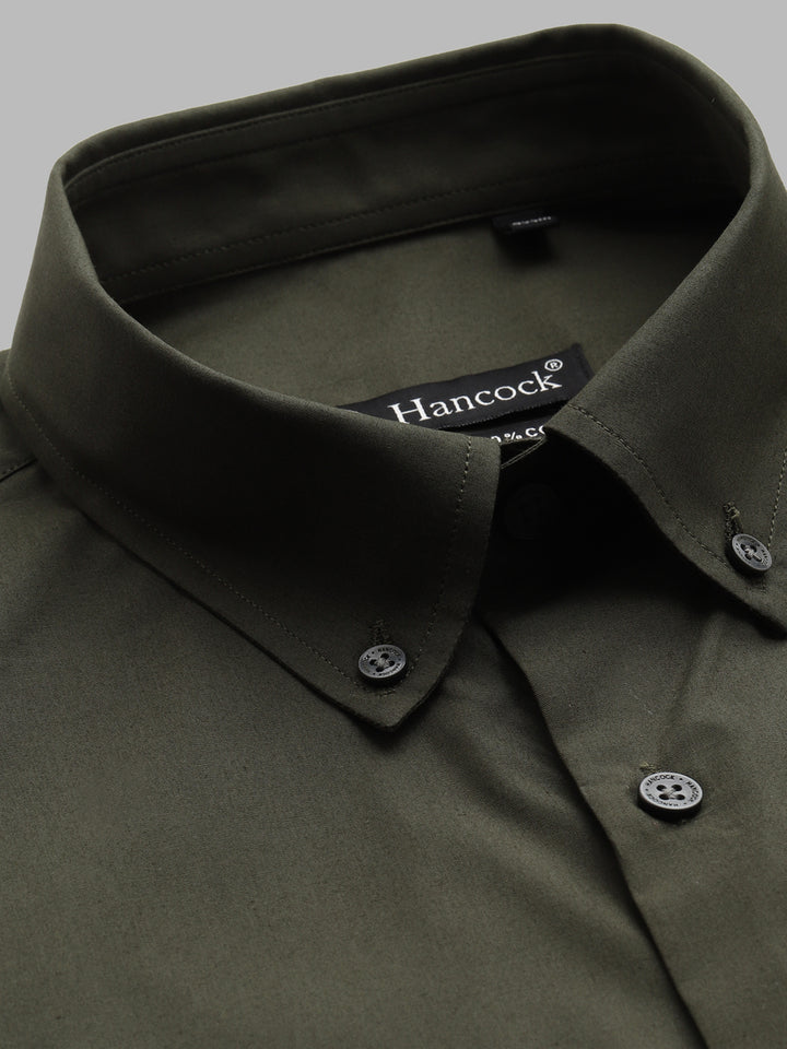 Men Olive Solid Pure Cotton Slim Fit Formal Shirt