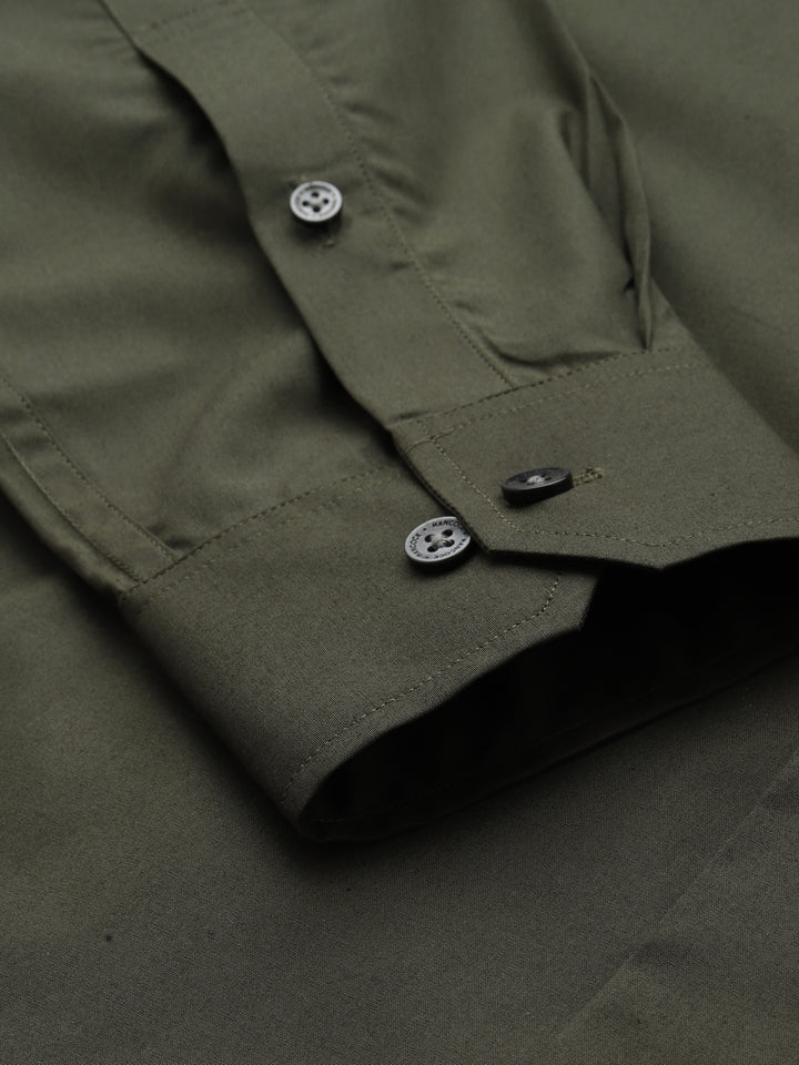 Men Olive Solid Pure Cotton Slim Fit Formal Shirt