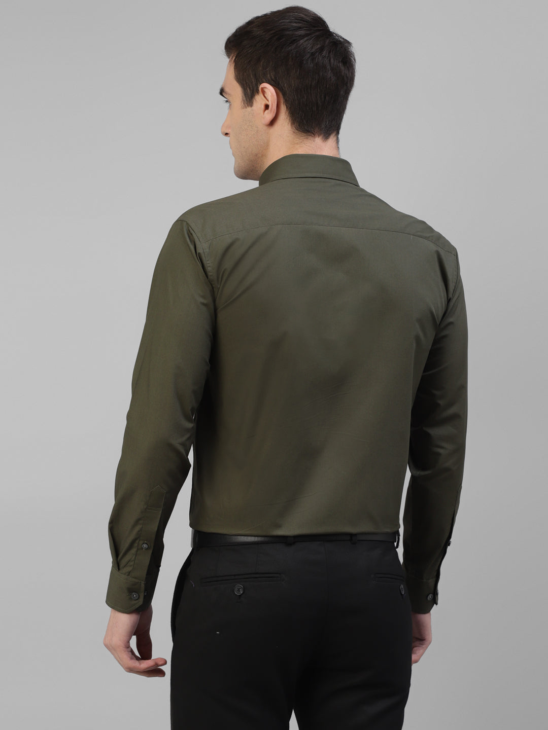 Men Olive Solid Pure Cotton Slim Fit Formal Shirt
