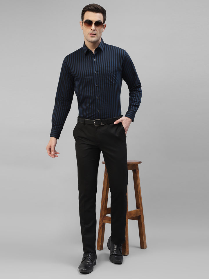 Men Blue & Black Candy Striped Pure Cotton Slim Fit Formal Shirt