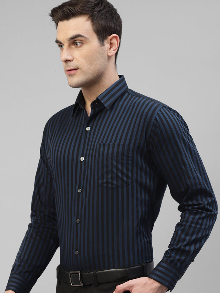 Men Blue & Black Candy Striped Pure Cotton Slim Fit Formal Shirt
