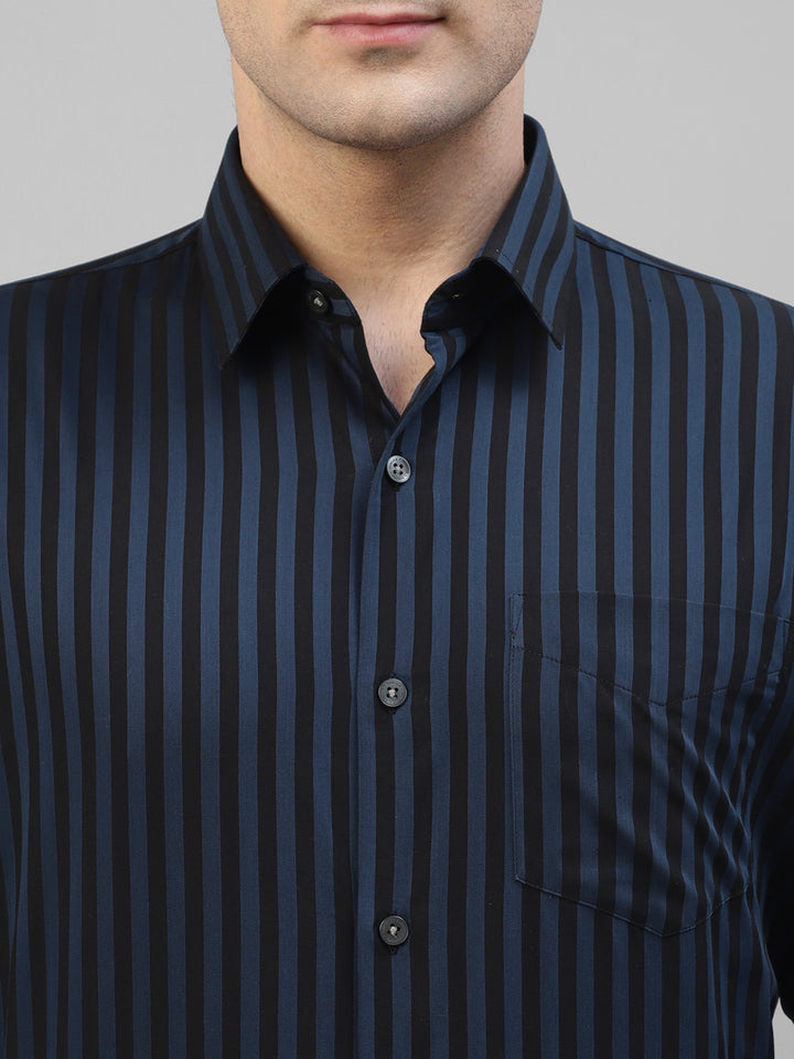 Men Blue & Black Candy Striped Pure Cotton Slim Fit Formal Shirt