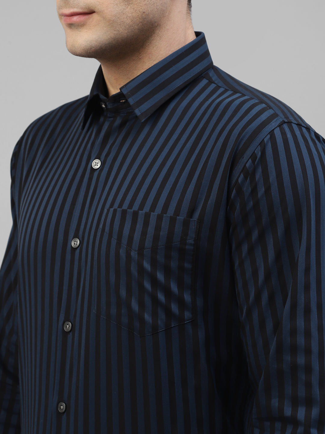 Men Blue & Black Candy Striped Pure Cotton Slim Fit Formal Shirt