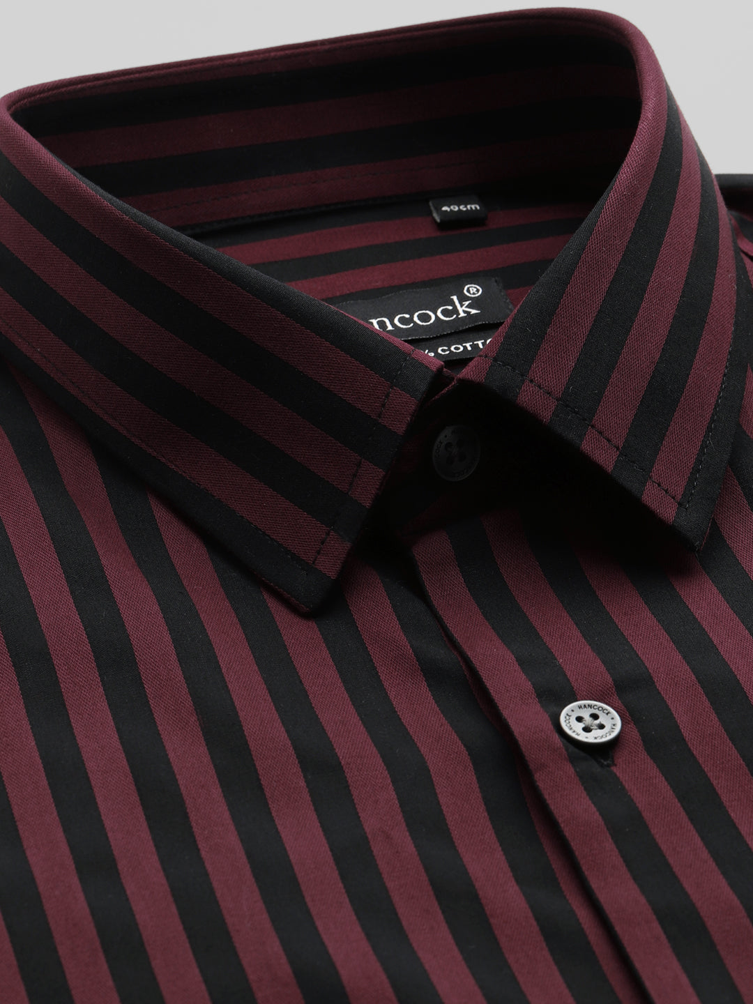 Men Maroon & Black Candy Striped Pure Cotton Slim Fit Formal Shirt