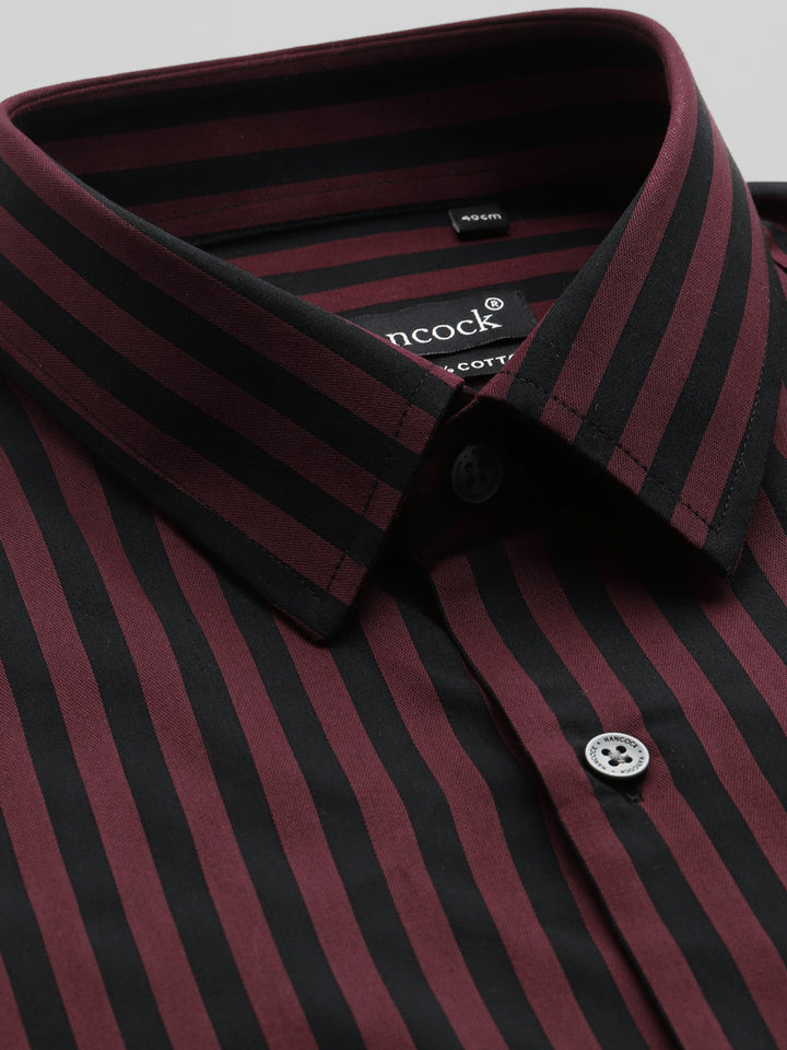 Men Maroon & Black Candy Striped Pure Cotton Slim Fit Formal Shirt
