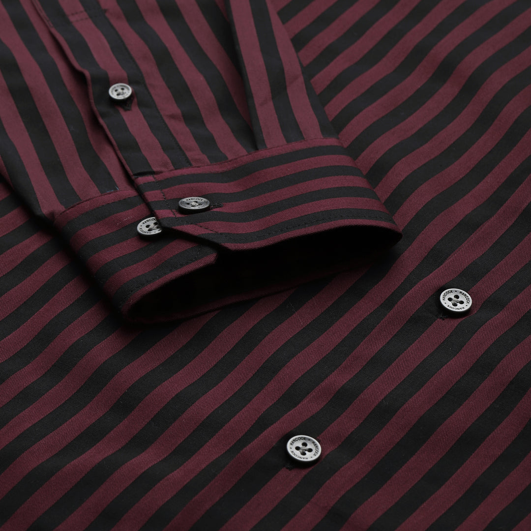 Men Maroon & Black Candy Striped Pure Cotton Slim Fit Formal Shirt