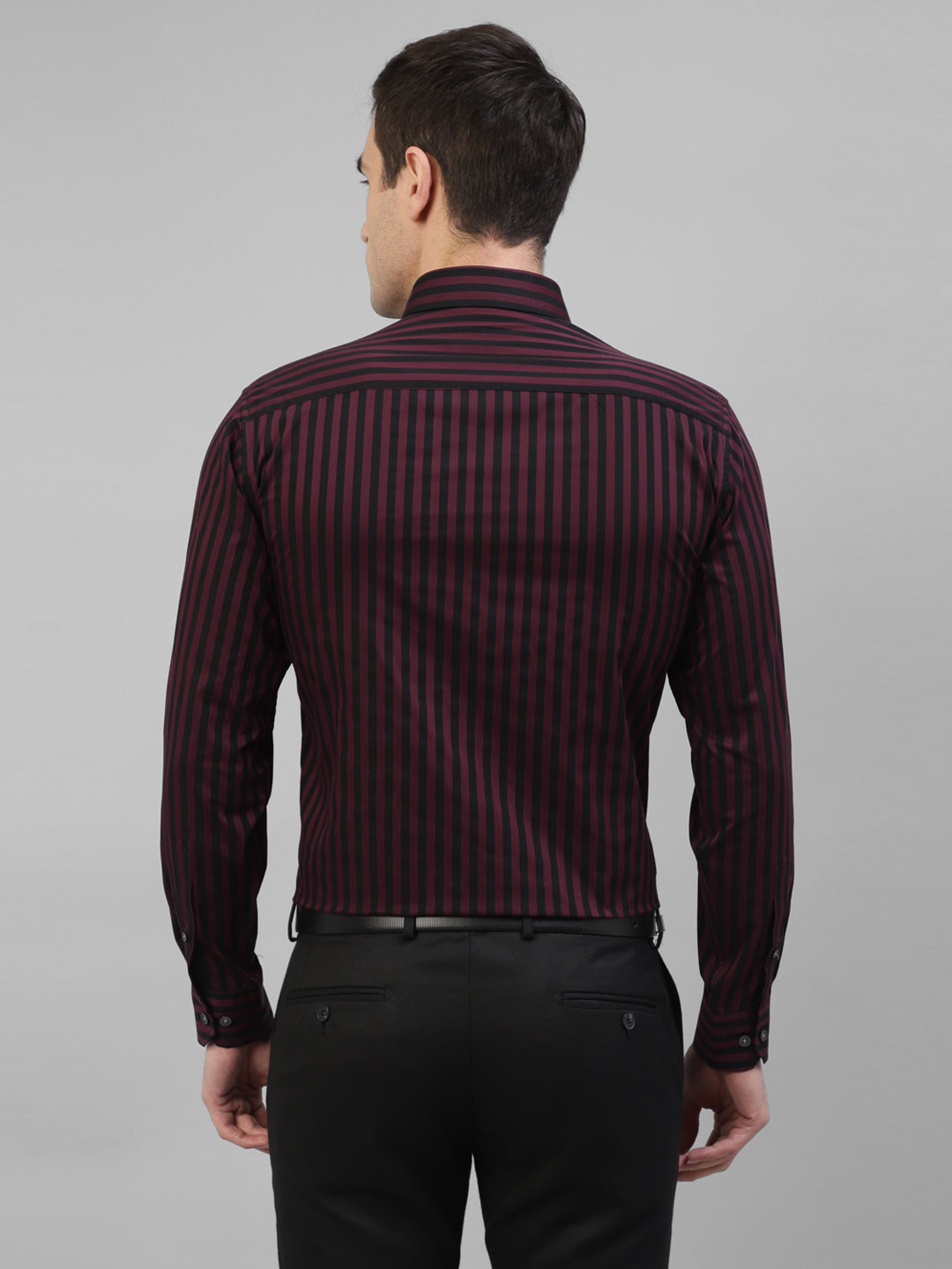 Men Maroon & Black Candy Striped Pure Cotton Slim Fit Formal Shirt