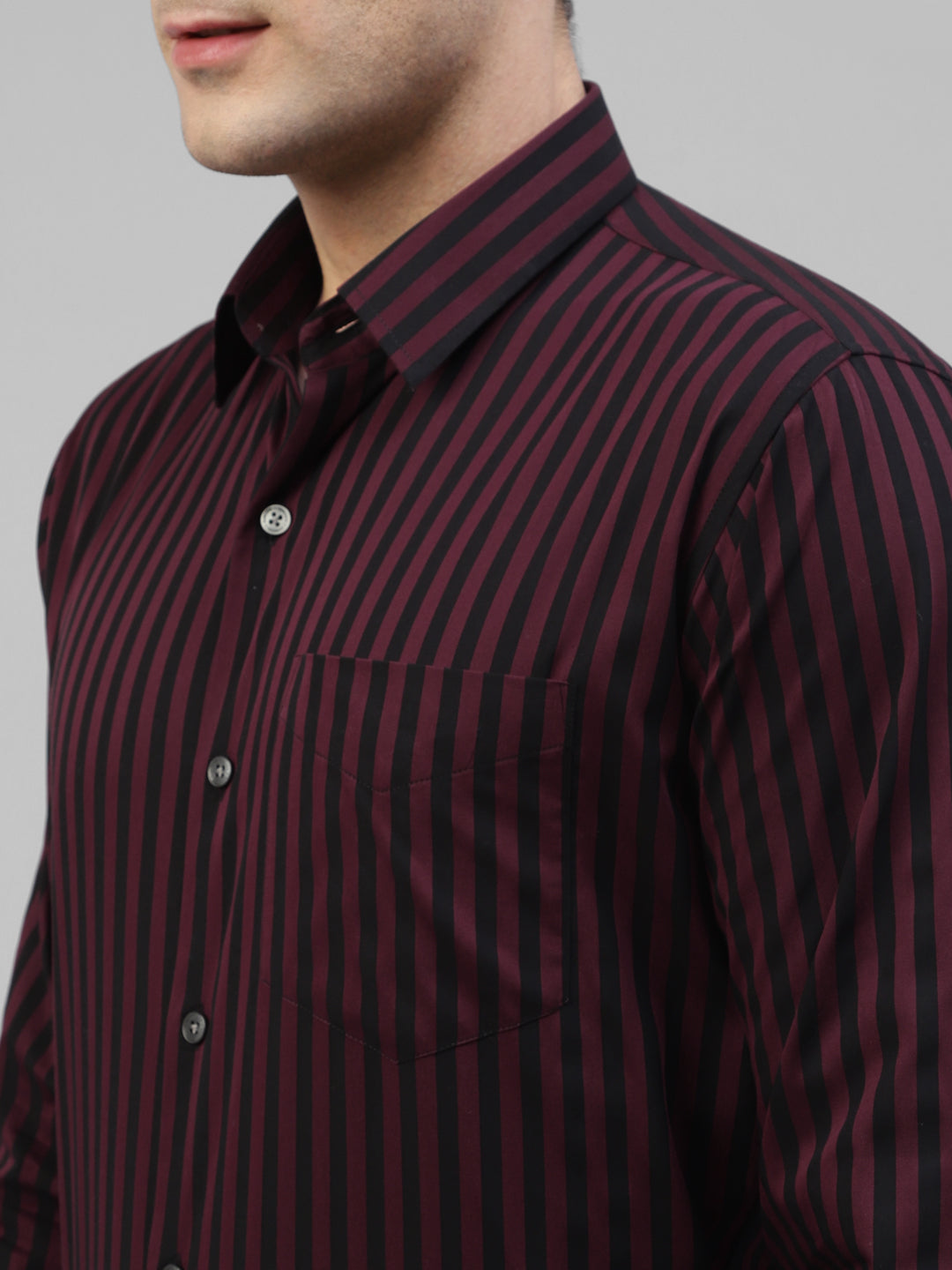 Men Maroon & Black Candy Striped Pure Cotton Slim Fit Formal Shirt