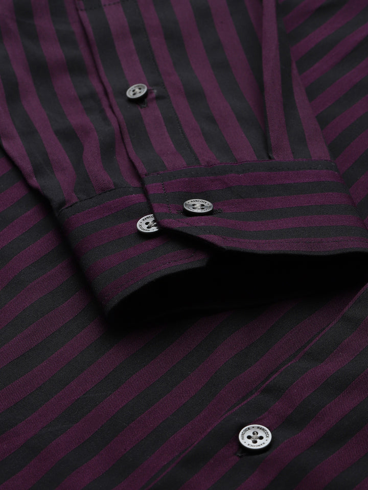 Men Purple & Black Candy Striped Pure Cotton Slim Fit Formal Shirt