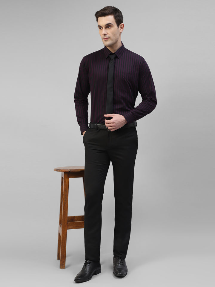 Men Purple & Black Candy Striped Pure Cotton Slim Fit Formal Shirt