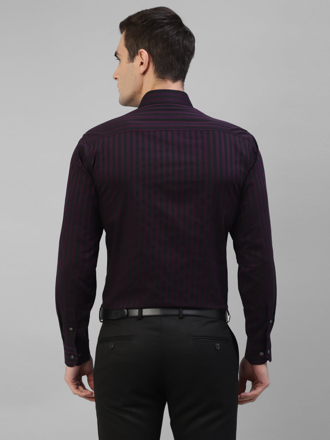 Men Purple & Black Candy Striped Pure Cotton Slim Fit Formal Shirt