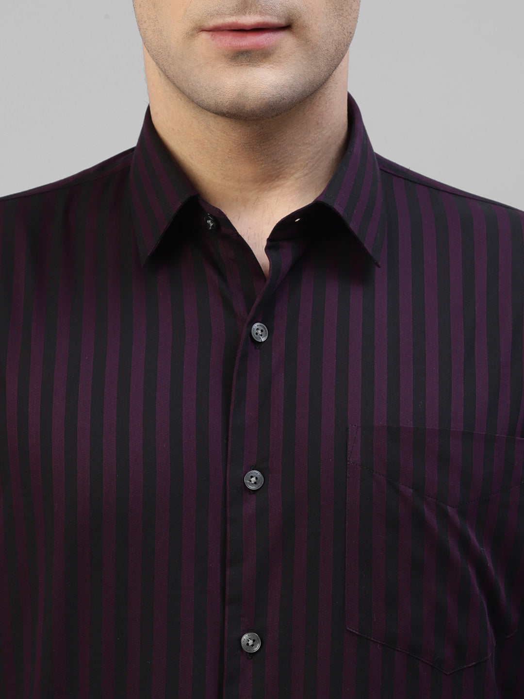 Men Purple & Black Candy Striped Pure Cotton Slim Fit Formal Shirt