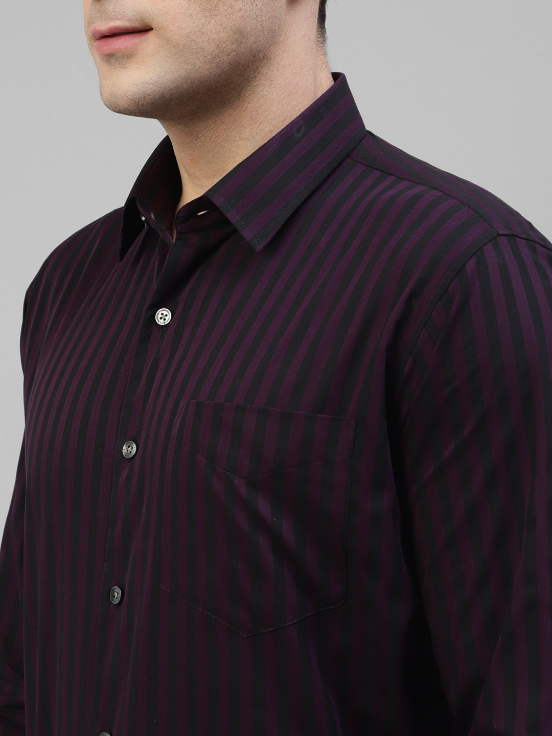 Men Purple & Black Candy Striped Pure Cotton Slim Fit Formal Shirt