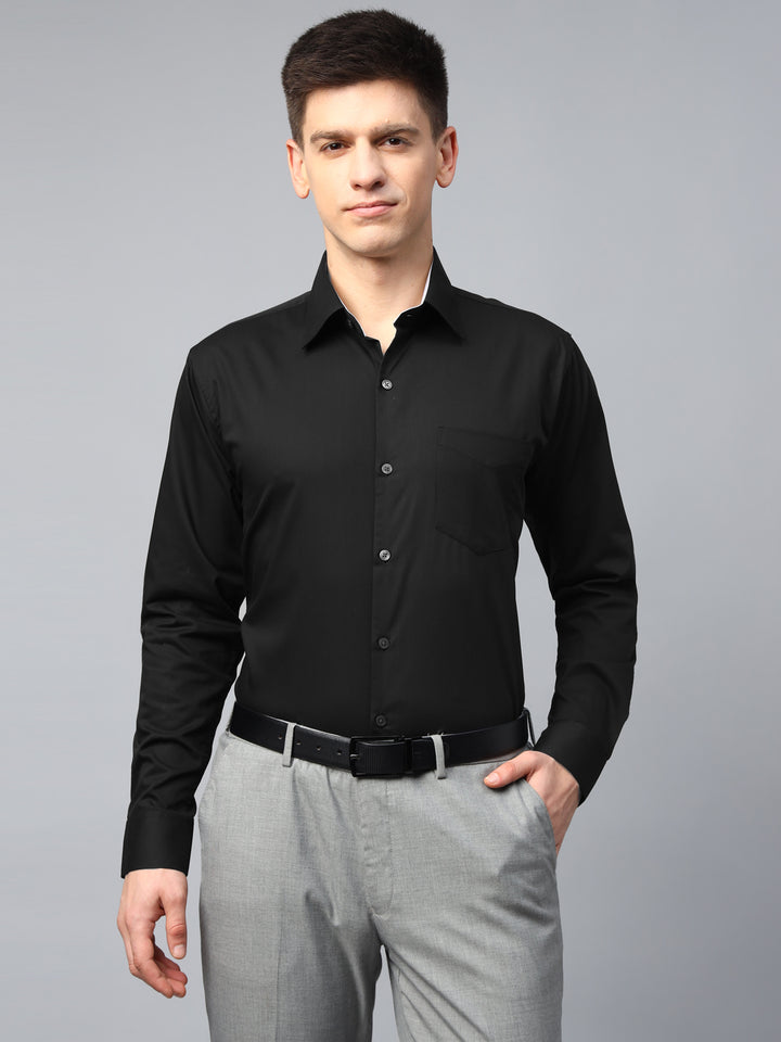 Men Black Solid Herringbone Giza Cotton Slim Fit Formal Shirt