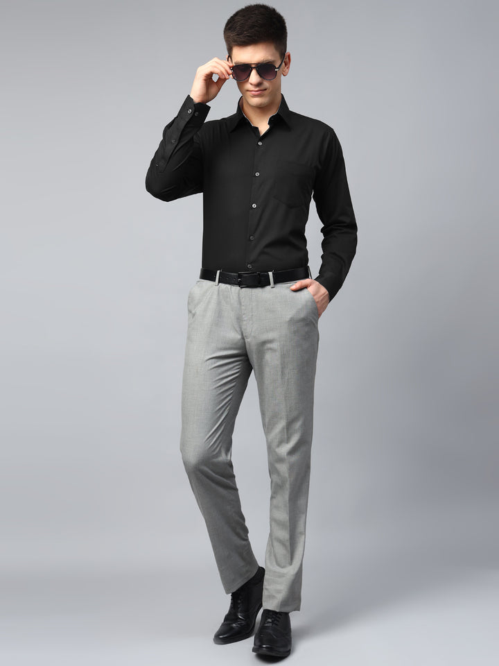 Men Black Solid Herringbone Giza Cotton Slim Fit Formal Shirt