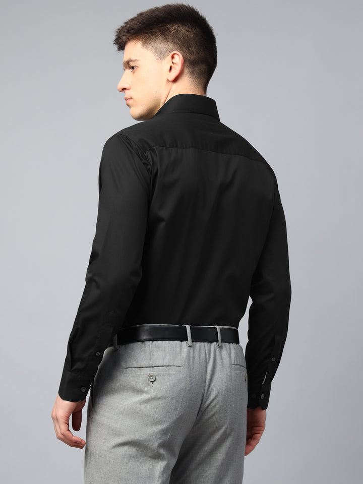 Men Black Solid Herringbone Giza Cotton Slim Fit Formal Shirt
