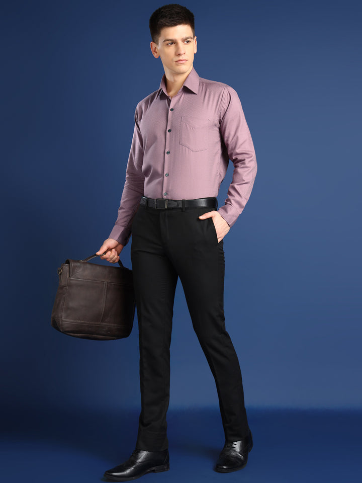 Men Mauve Solid Giza Cotton Dobby Slim Fit Formal Shirt