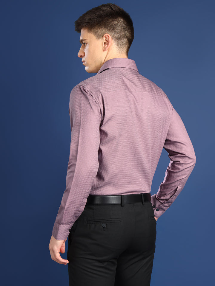 Men Mauve Solid Giza Cotton Dobby Slim Fit Formal Shirt
