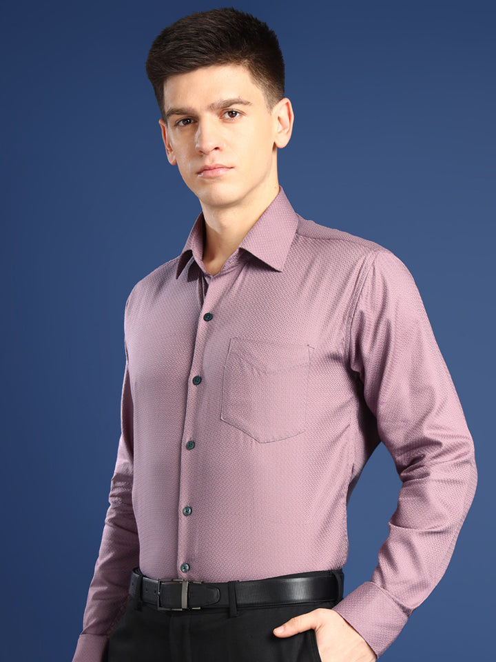 Men Mauve Solid Giza Cotton Dobby Slim Fit Formal Shirt