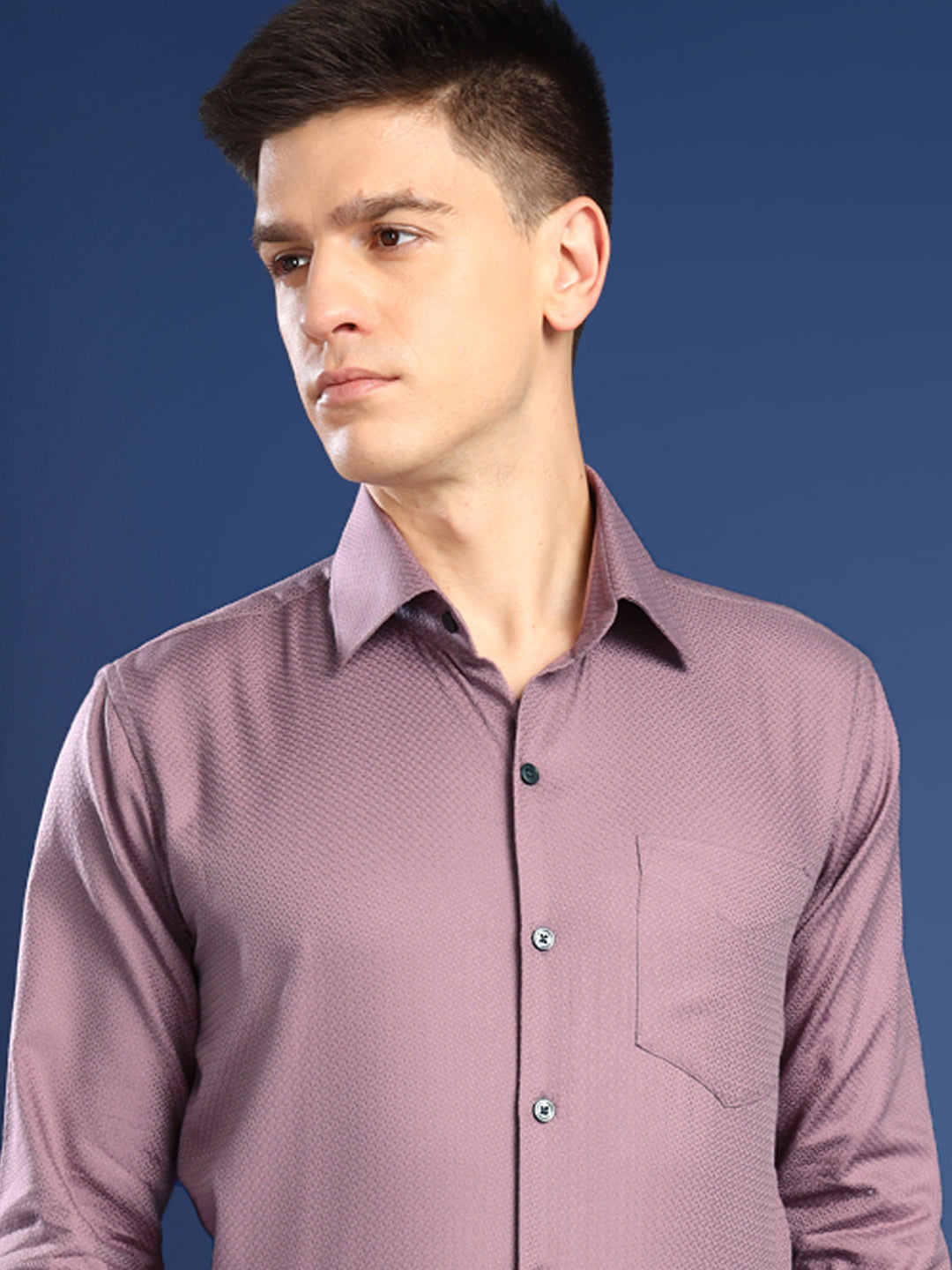 Men Mauve Solid Giza Cotton Dobby Slim Fit Formal Shirt