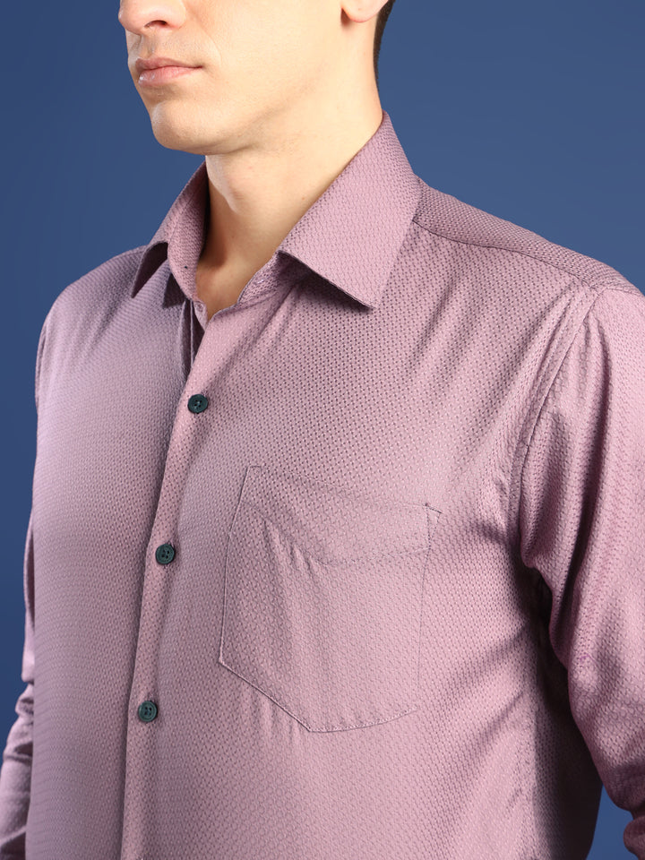 Men Mauve Solid Giza Cotton Dobby Slim Fit Formal Shirt