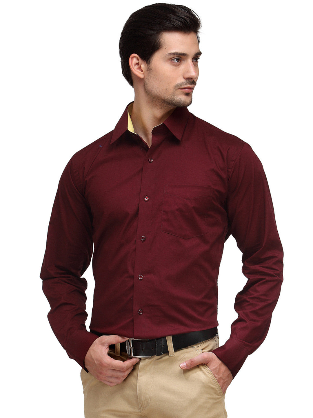 Men Maroon Solid Pure Cotton Slim Fit Formal Shirt