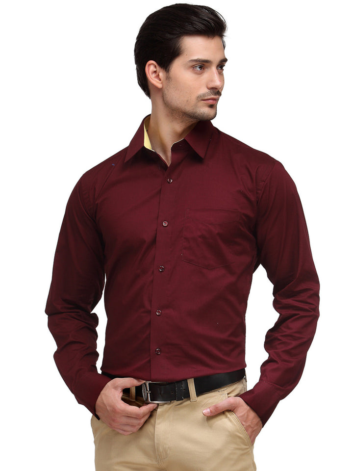 Men Maroon Solid Pure Cotton Slim Fit Formal Shirt