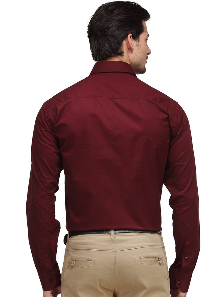 Men Maroon Solid Pure Cotton Slim Fit Formal Shirt