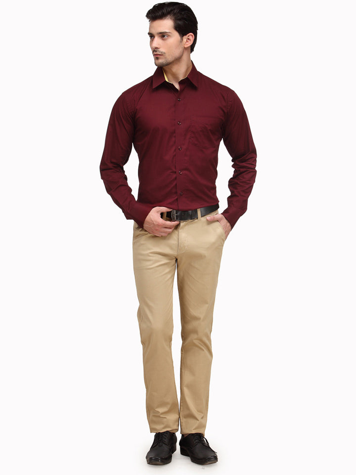Men Maroon Solid Pure Cotton Slim Fit Formal Shirt