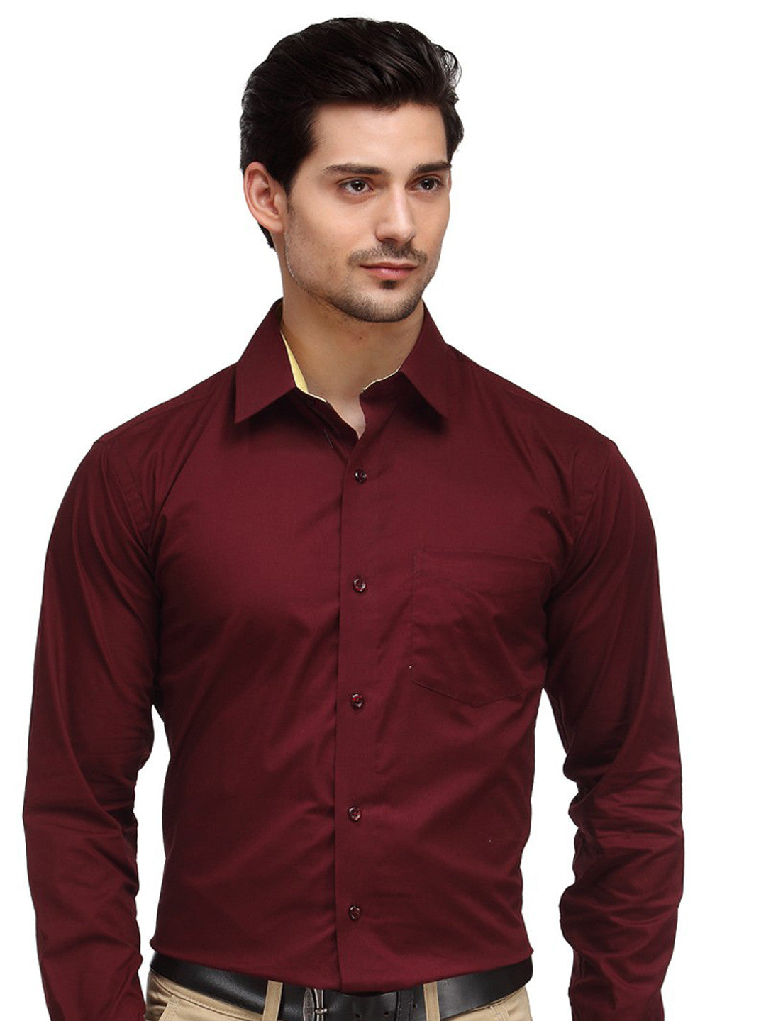 Men Maroon Solid Pure Cotton Slim Fit Formal Shirt