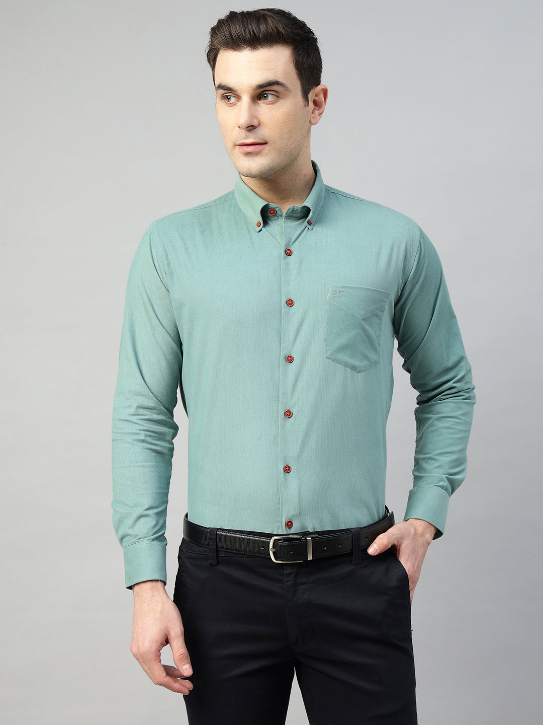 Hancock Men Olive Solid Pure Cotton Slim Fit Casual Shirt