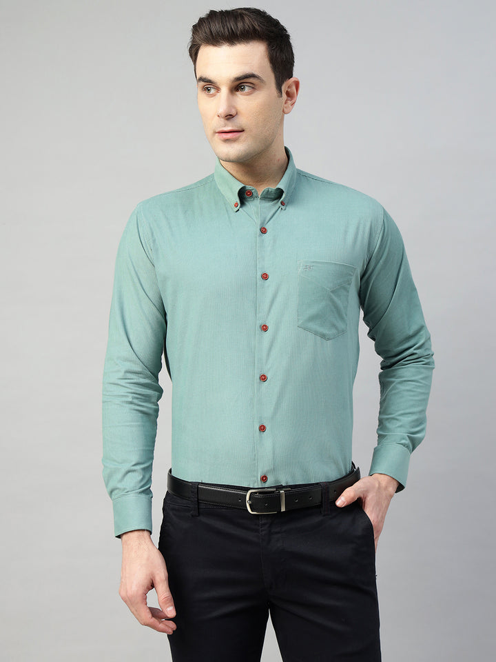 Hancock Men Olive Solid Pure Cotton Slim Fit Casual Shirt