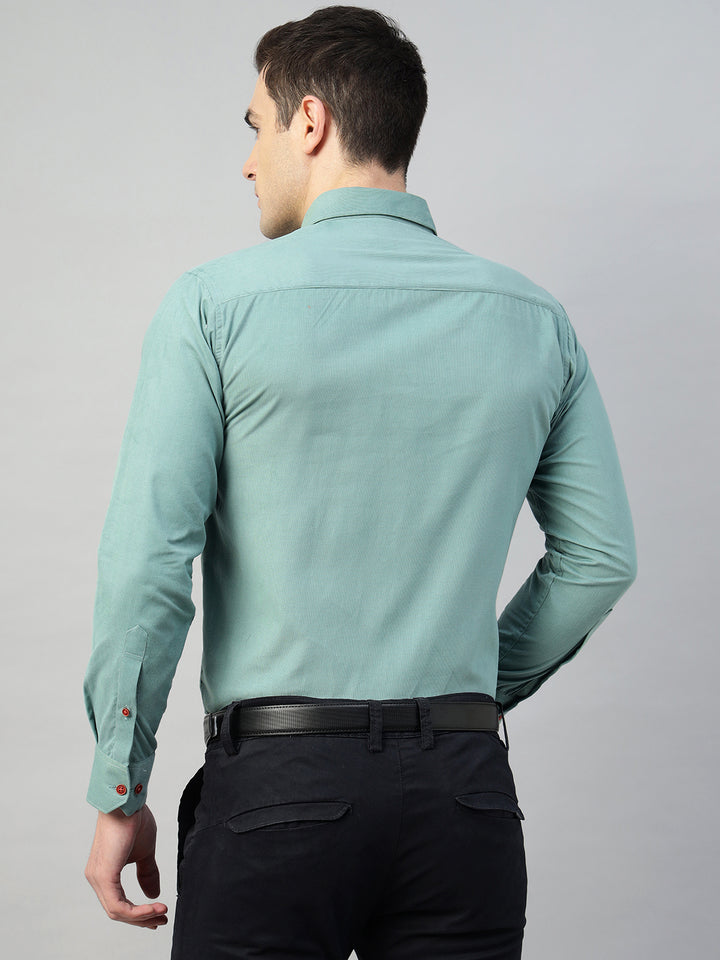 Hancock Men Olive Solid Pure Cotton Slim Fit Casual Shirt