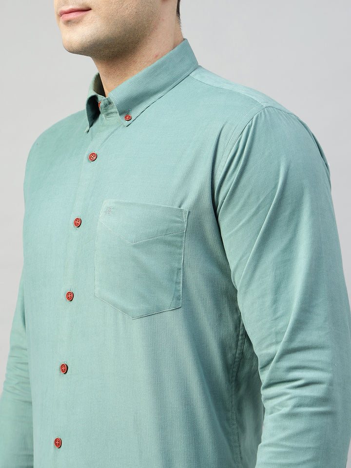 Hancock Men Olive Solid Pure Cotton Slim Fit Casual Shirt