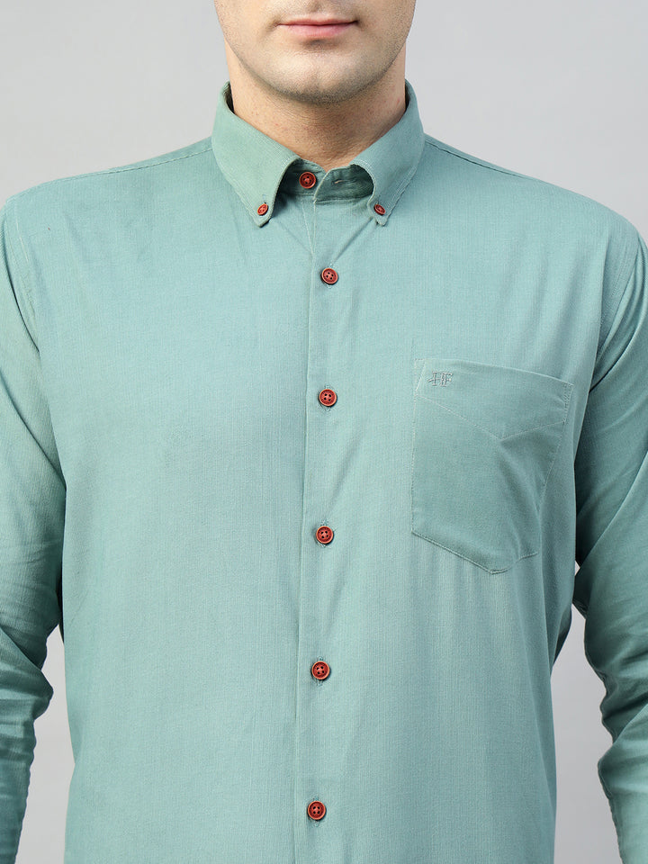 Hancock Men Olive Solid Pure Cotton Slim Fit Casual Shirt