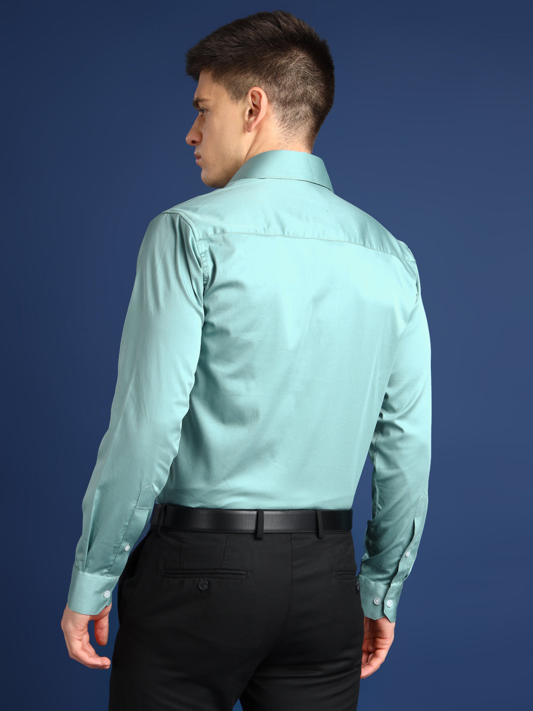 Hancock Men Jade Green Solid Cotton Satin Slim Fit Formal Shirt Hancock Men Jade Green Solid Cotton Satin Slim Fit Formal Shirt