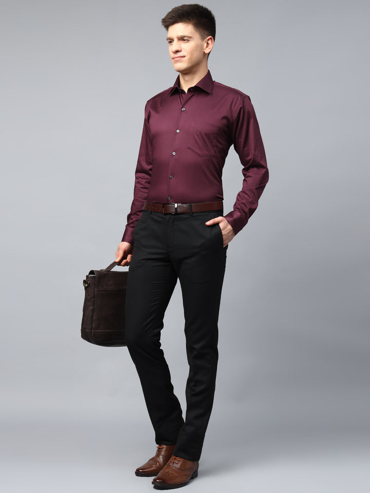 Men Maroon Solid Cotton Satin Slim Fit Formal Shirt