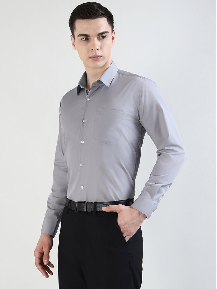 Hancock   Men   Grey   Solids   Cotton Blend   Slim Fit   Formal   Shirt