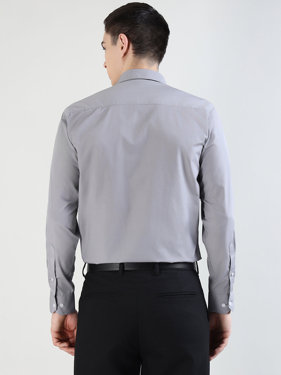 Hancock   Men   Grey   Solids   Cotton Blend   Slim Fit   Formal   Shirt