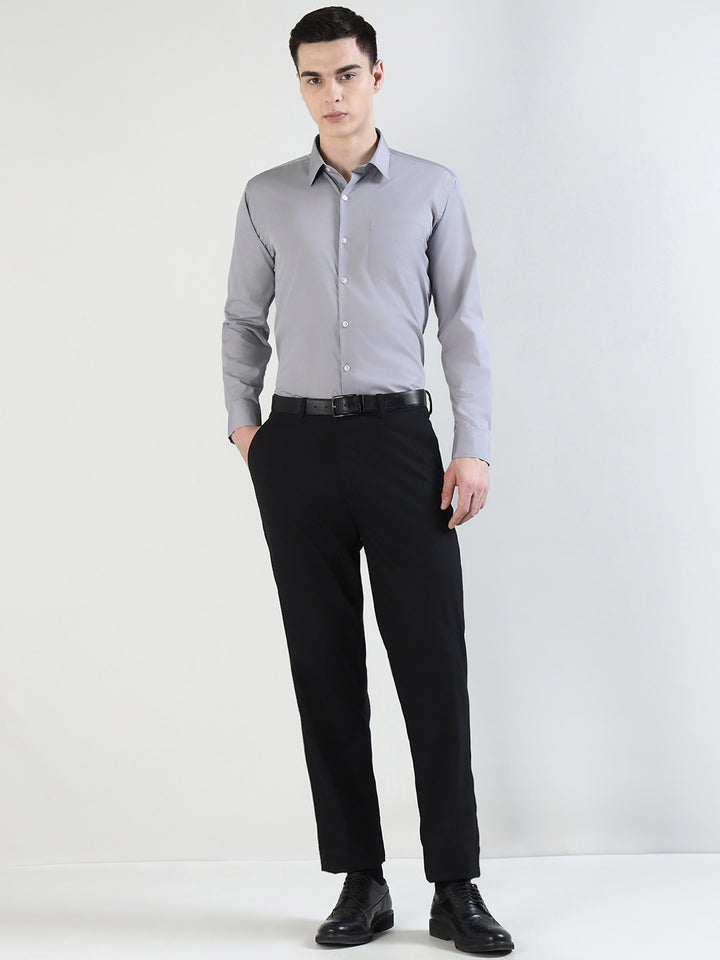 Hancock   Men   Grey   Solids   Cotton Blend   Slim Fit   Formal   Shirt